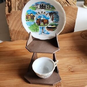 Vintage Mini Texas Souvenir Plate, Teacup and Stand